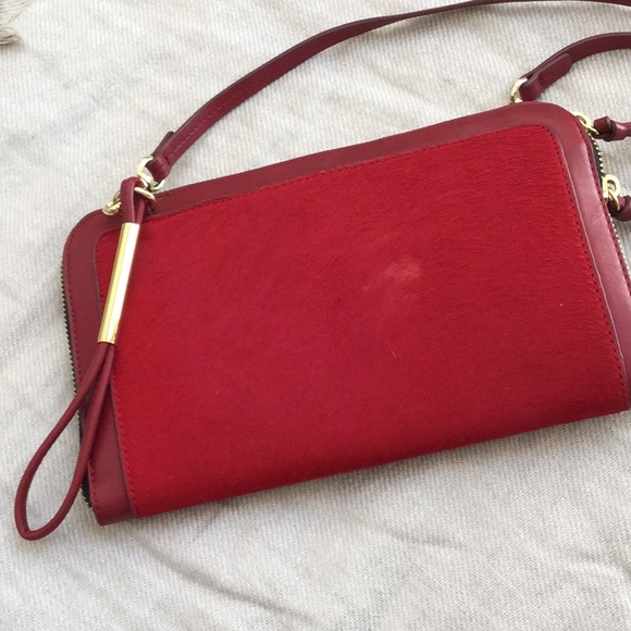 Red Leather and Calf-Hair Clutch/Crossbody - Picture 4 of 8